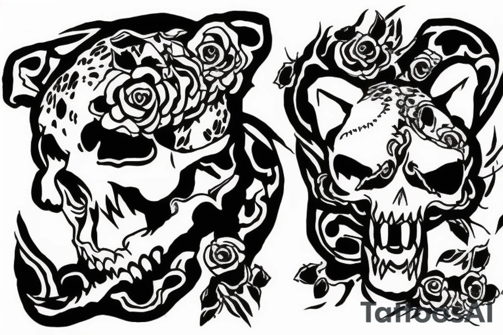 jaguar laying its head on a skull tattoo idea