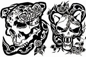 jaguar laying its head on a skull tattoo idea