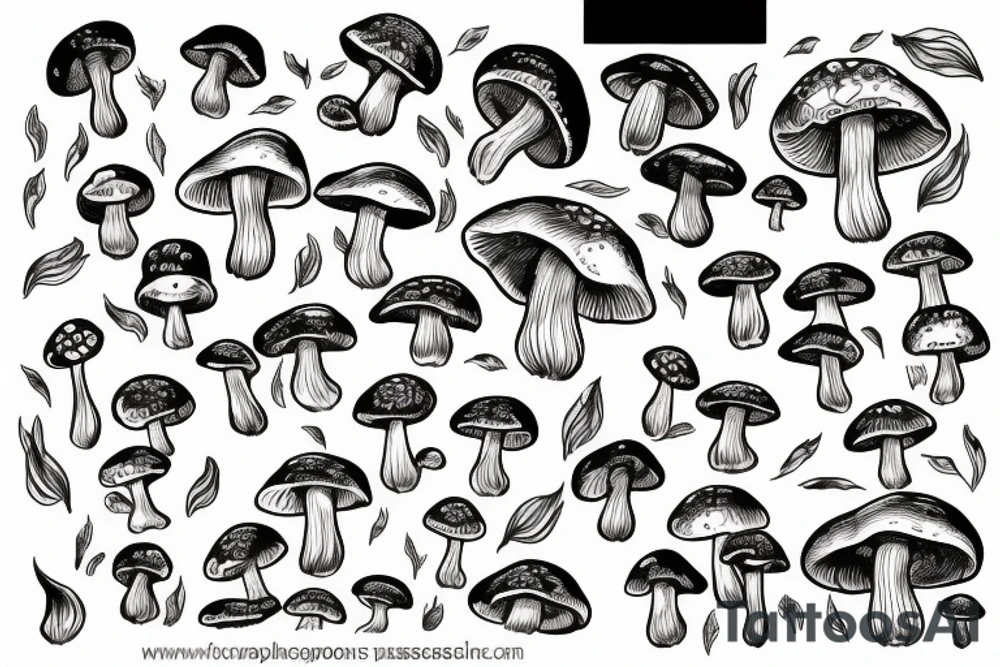 mushroom with woman’s legs tattoo idea
