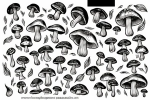mushroom with woman’s legs tattoo idea