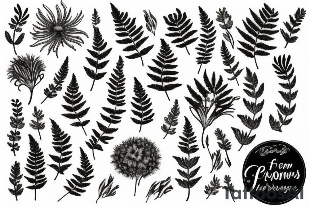 fern and flowers tattoo idea