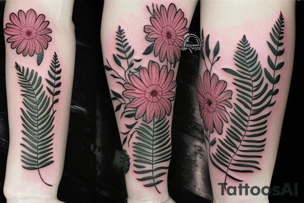 fern and flowers tattoo idea