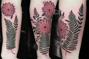 fern and flowers tattoo idea