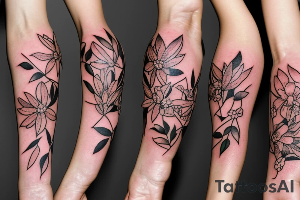 Small flowers and leaves tattoo idea