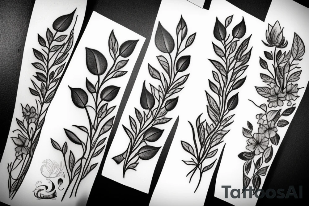 Small flowers and leaves tattoo idea