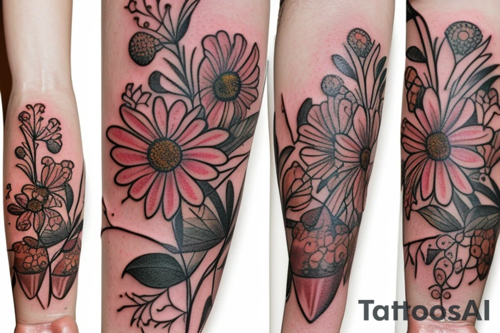 Small flowers and leaves tattoo idea