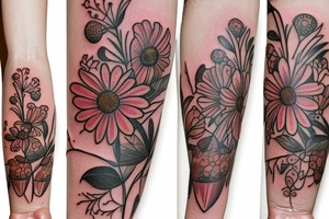 Small flowers and leaves tattoo idea
