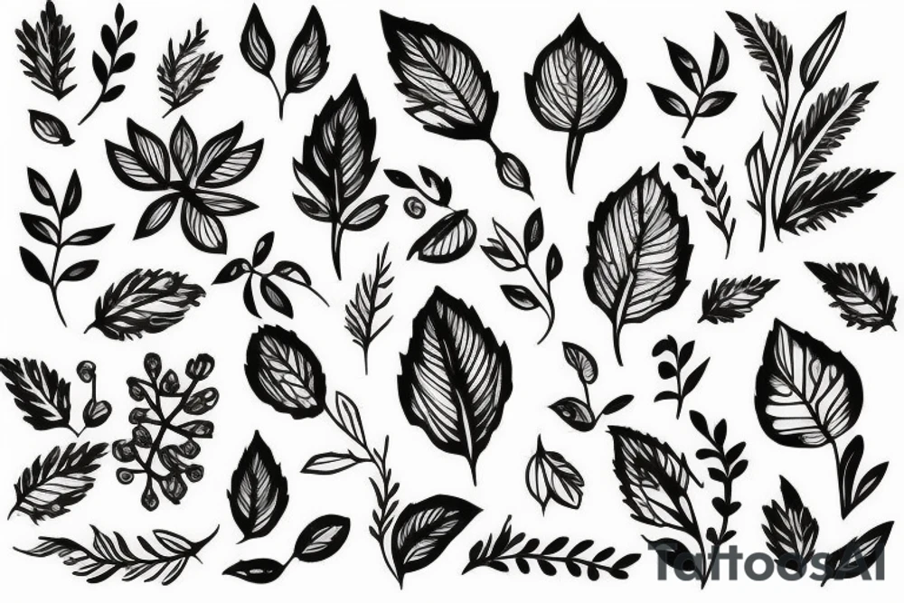 Small flowers and leaves tattoo idea