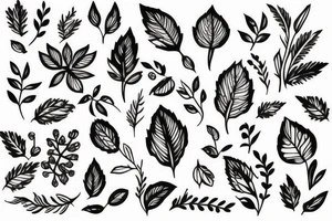 Small flowers and leaves tattoo idea