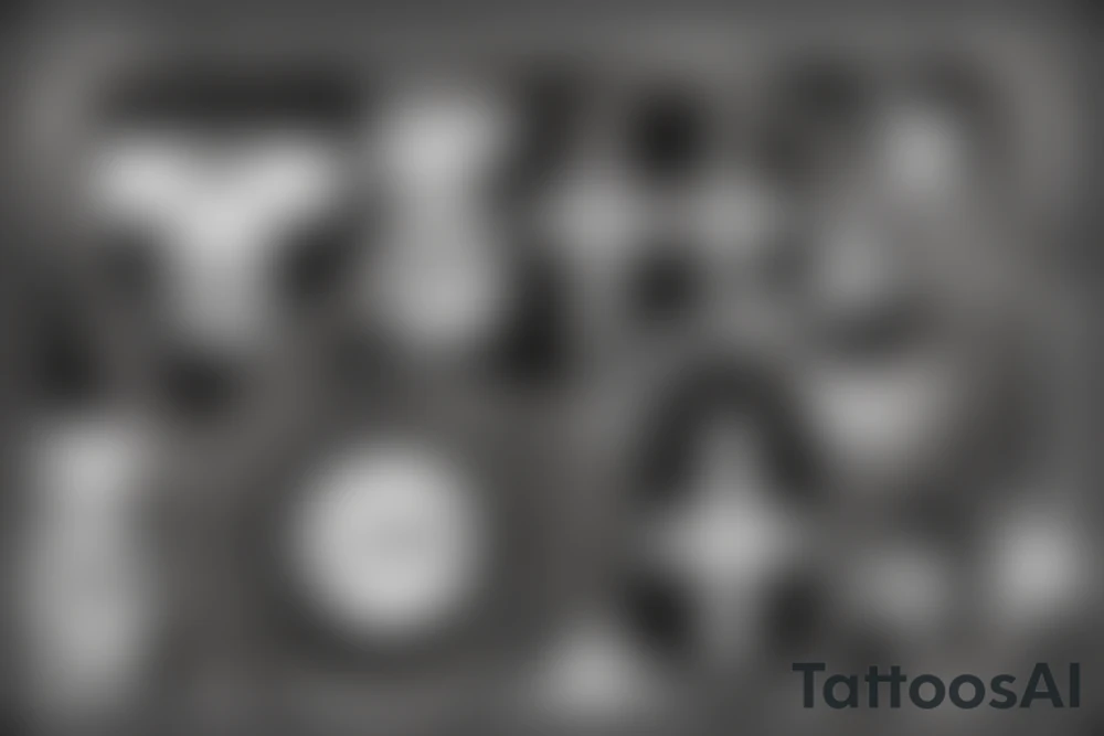 Mountains and clouds shaded and faded with 3 crosses at the top with chains going around the arm tattoo idea