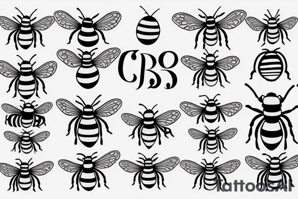 The letters 'CMB' in the shape of a bee tattoo idea