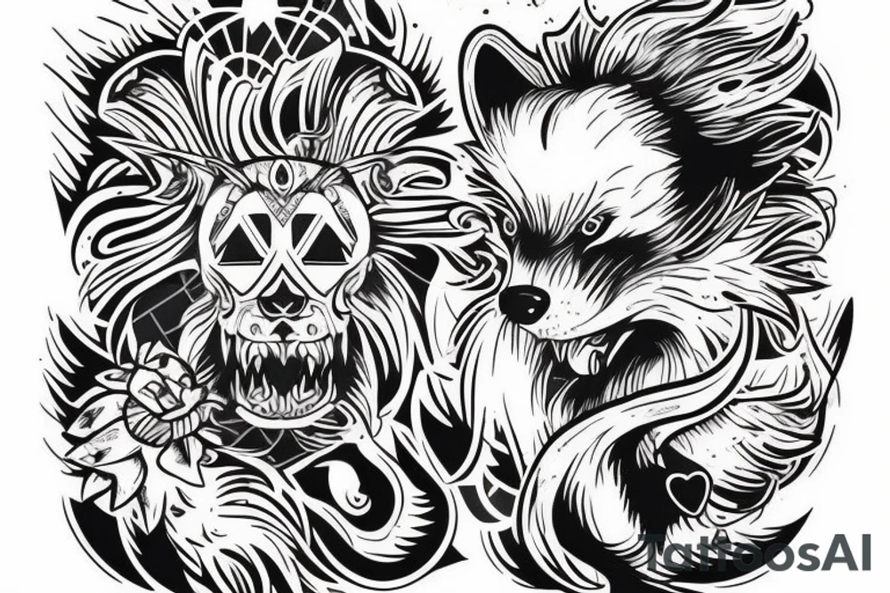 Um lobo que representa o caçador e uma ovelha que representa a caça tattoo idea