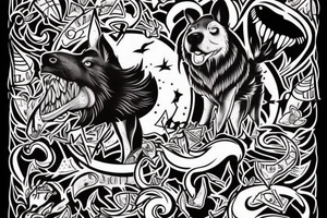 Um lobo que representa o caçador e uma ovelha que representa a caça tattoo idea