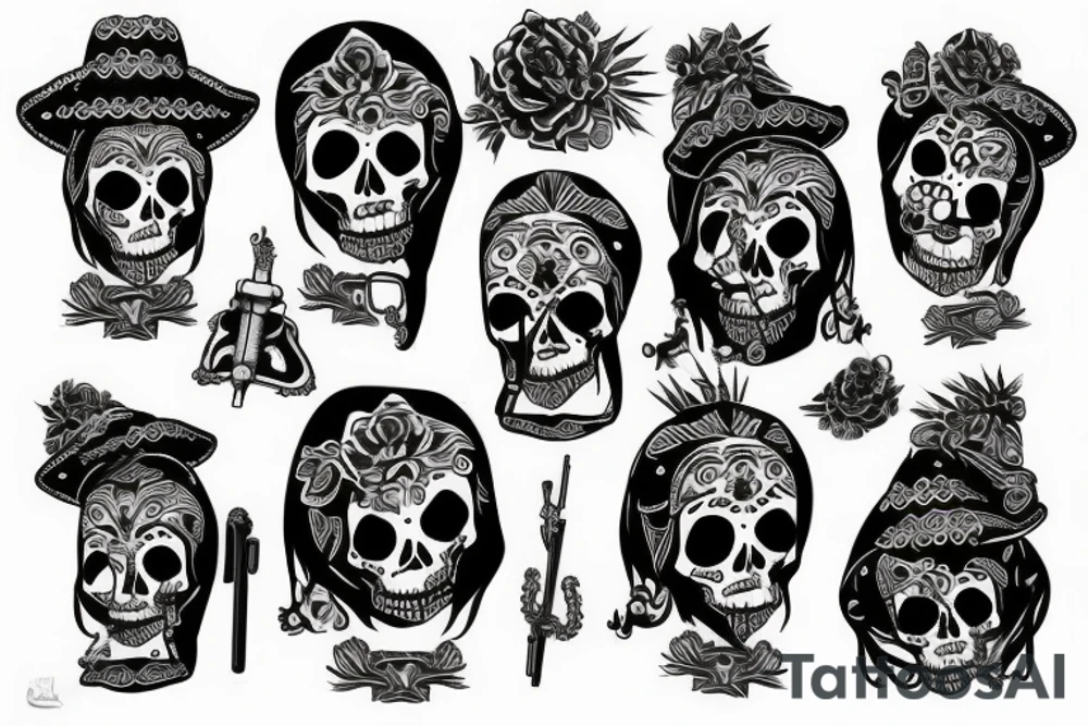 Uma caveira mexicana vestida em roupas tradicionais do México tattoo idea
