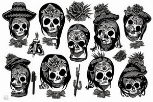 Uma caveira mexicana vestida em roupas tradicionais do México tattoo idea