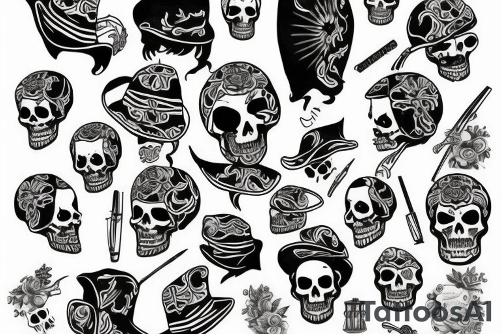 Uma caveira mexicana vestida em roupas tradicionais do México tattoo idea