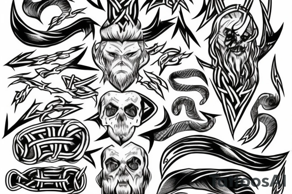Norse God with lightning bolt and skull tattoo idea