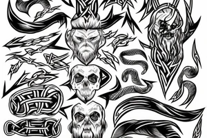 Norse God with lightning bolt and skull tattoo idea