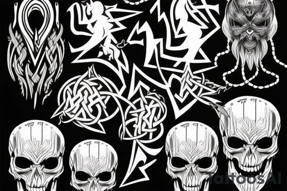 Norse God with lightning bolt and skull tattoo idea