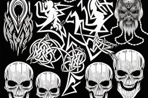 Norse God with lightning bolt and skull tattoo idea