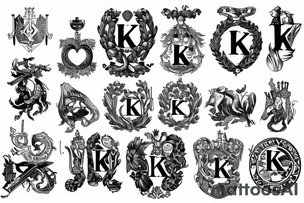 Germanic family crest with the letter K inside tattoo idea