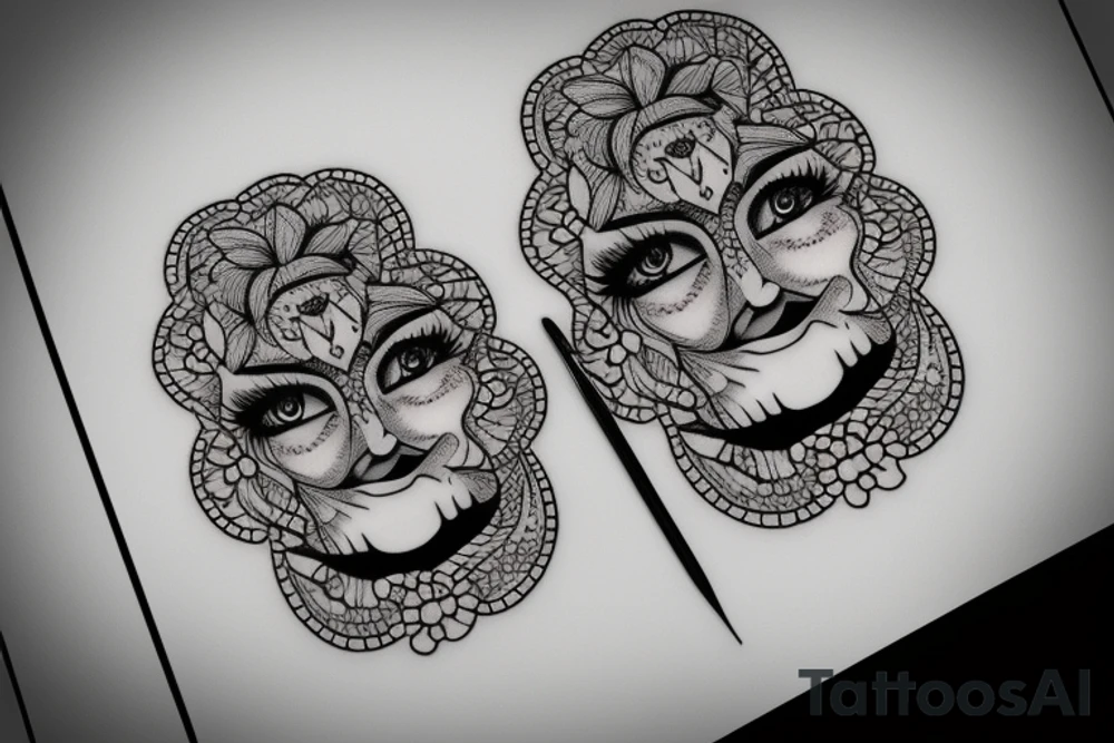 Pretty female face 28th knife between teeth tattoo idea