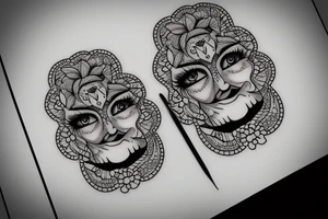 Pretty female face 28th knife between teeth tattoo idea