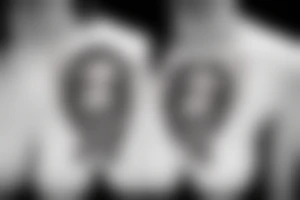 Pretty female face with knife between teeth tattoo idea