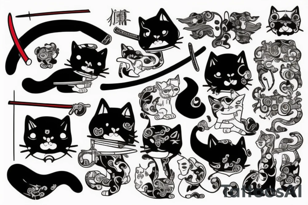 Cat samurai with katana tattoo idea