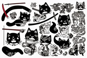 Cat samurai with katana tattoo idea