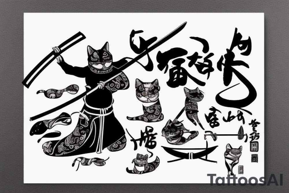 Cat samurai with katana tattoo idea