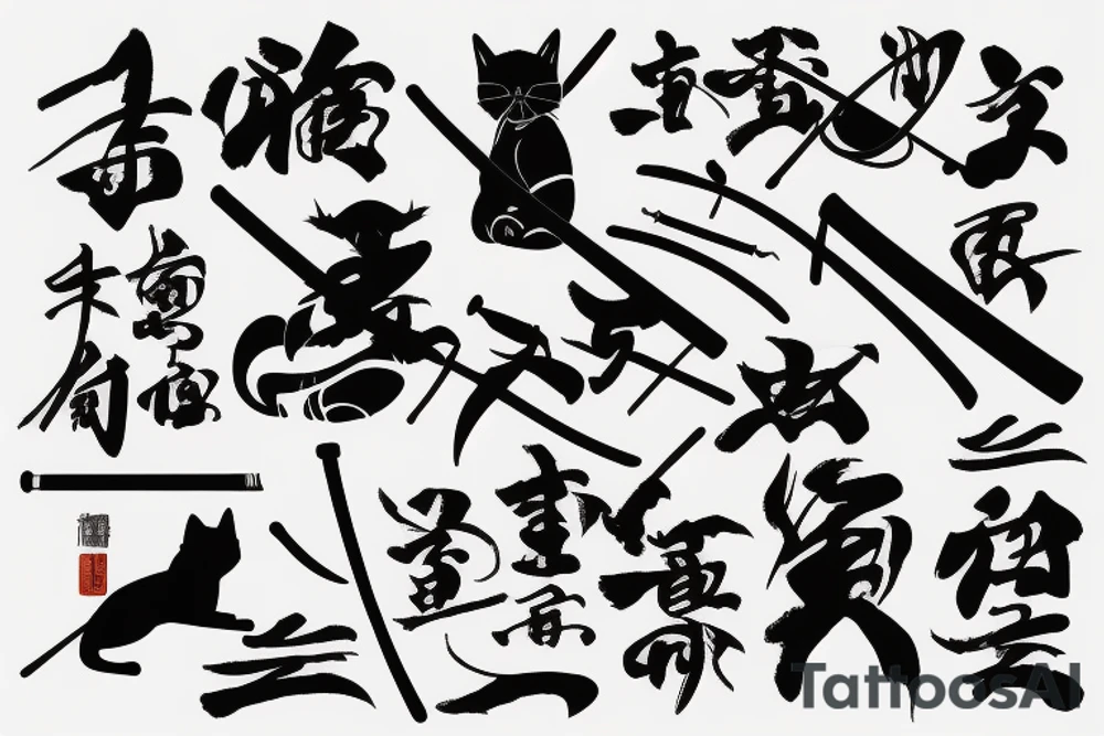 Cat samurai with katana tattoo idea