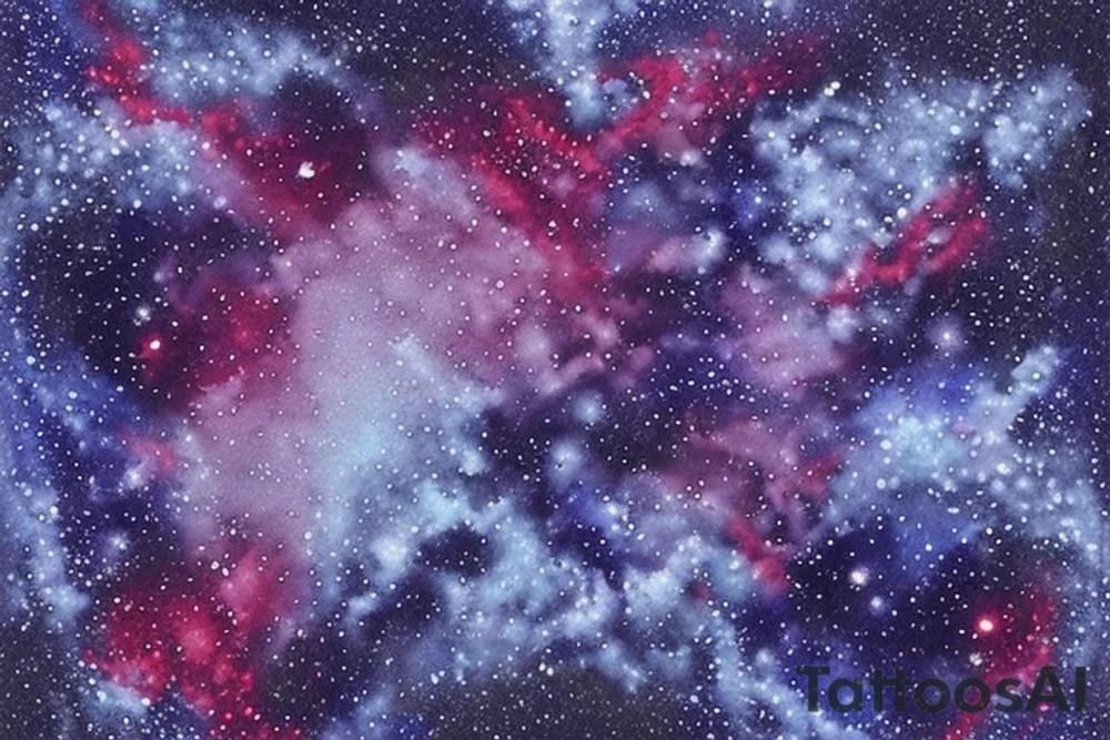 a beautiful and mysterious deep sea scene with dark blue waves and splashes of deep reddish purple. In the center of the design is a large star, surrounded by smaller stars and dots that twinkle and shimmer like constellations in the night sky.

The star is designed with deep reddish purple shading in the center, blending out into a brighter blue color on the edges. The shading gives the star a sense of depth and dimension, making it appear almost three-dimensional.

Around the star and throughout the design, there are small bubbles and accents of lighter blue color that add to the water-like effect. The bubbles also help to give the design a sense of movement and flow, as if the scene is alive and constantly changing. tattoo idea