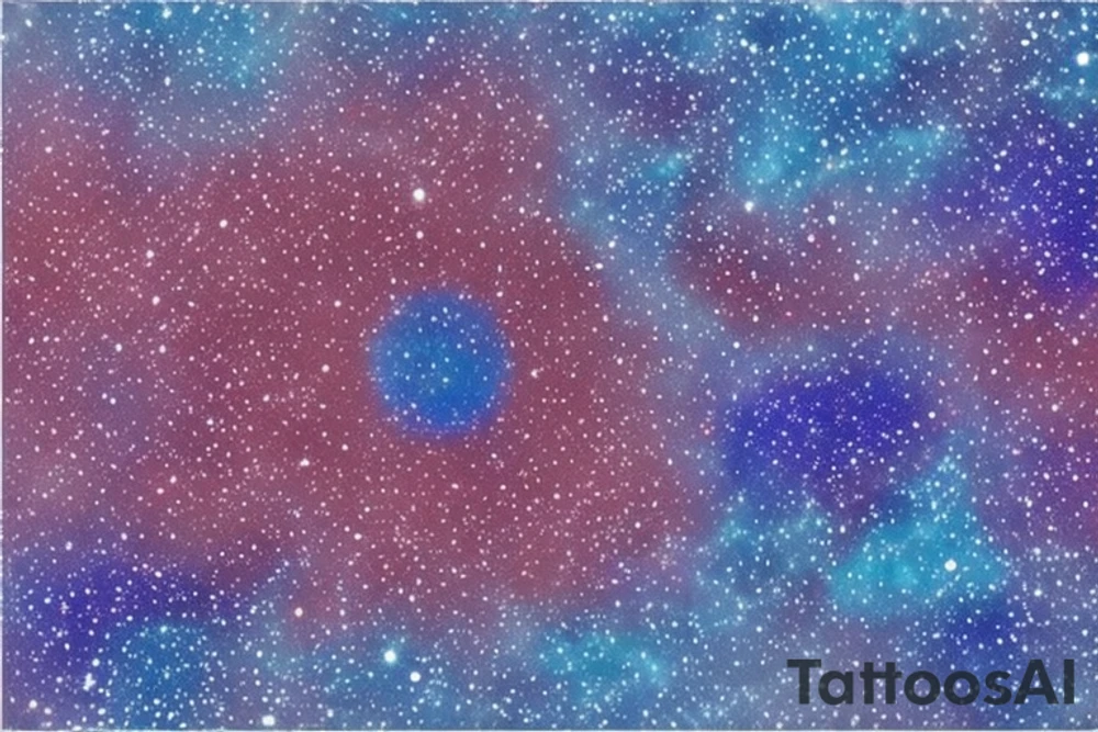a beautiful and mysterious deep water with dark blue waves and splashes of deep reddish purple. In the center of the design is a large star, surrounded by smaller stars and dots that twinkle and shimmer like constellations in the night sky.

The star is designed with deep reddish purple shading in the center, blending out into a brighter blue color on the edges.

Around the star and throughout the design, there are small bubbles and accents of lighter blue color that add to the water-like effect. The bubbles also help to give the design a sense of movement and flow, as if the scene is alive and constantly changing. tattoo idea