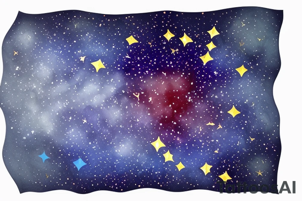 a beautiful and mysterious deep water with dark blue waves and splashes of deep reddish purple. In the center of the design is a large star, surrounded by smaller stars and dots that twinkle and shimmer

The star is designed with deep reddish purple shading in the center, blending out into a brighter blue color on the edges.

Around the star and throughout the design, there are small bubbles and accents of lighter blue color that add to the water-like effect. The bubbles also help to give the design a sense of movement and flow tattoo idea