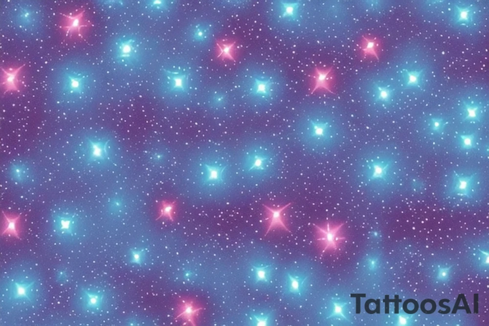 a beautiful and mysterious deep water with dark blue waves and splashes of deep reddish purple. In the center of the design is a large star, surrounded by smaller stars and dots that twinkle and shimmer

The star is designed with deep reddish purple shading in the center, blending out into a brighter blue color on the edges.

Around the star and throughout the design, there are small bubbles and accents of lighter blue color that add to the water-like effect. The bubbles also help to give the design a sense of movement and flow tattoo idea