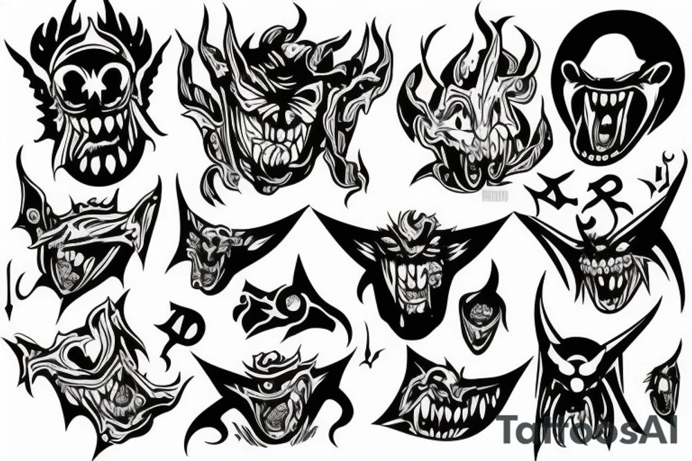 Text nofear and demon behind tattoo idea