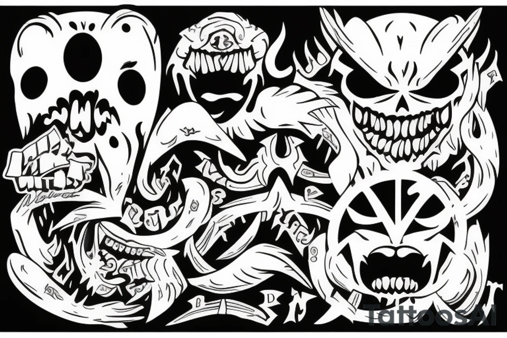 Text nofear and demon behind tattoo idea