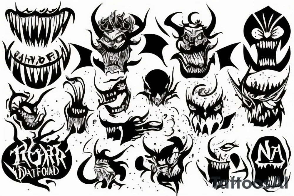 Text nofear and demon behind tattoo idea