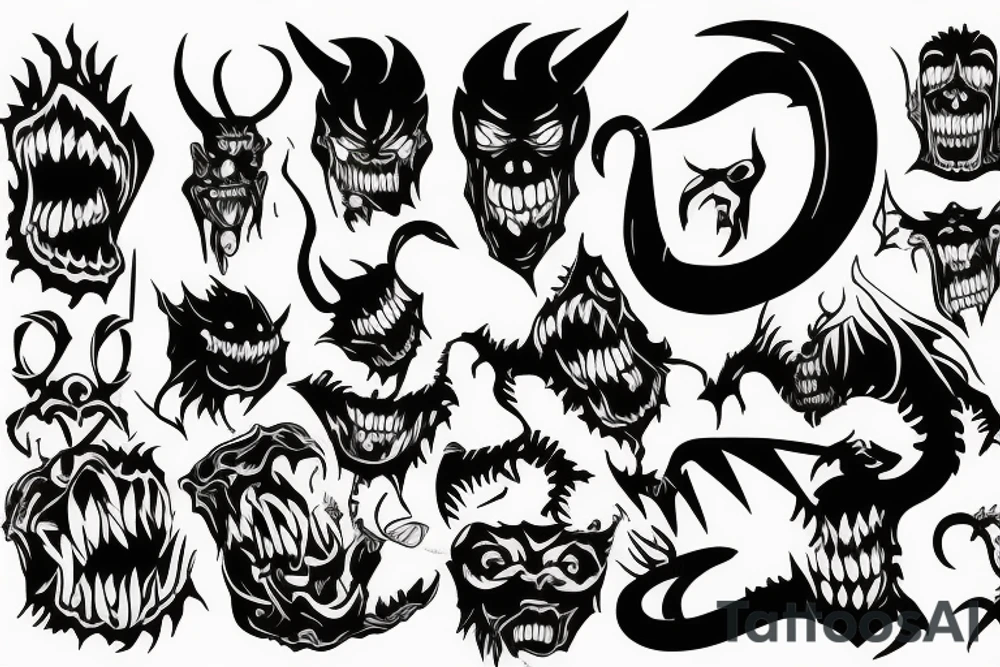 Text nofear and demon behind tattoo idea