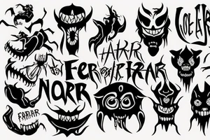 Text "Nofear" and demon behind tattoo idea