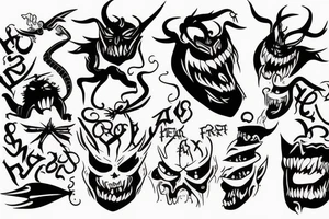 Text "Nofear" and demon behind tattoo idea