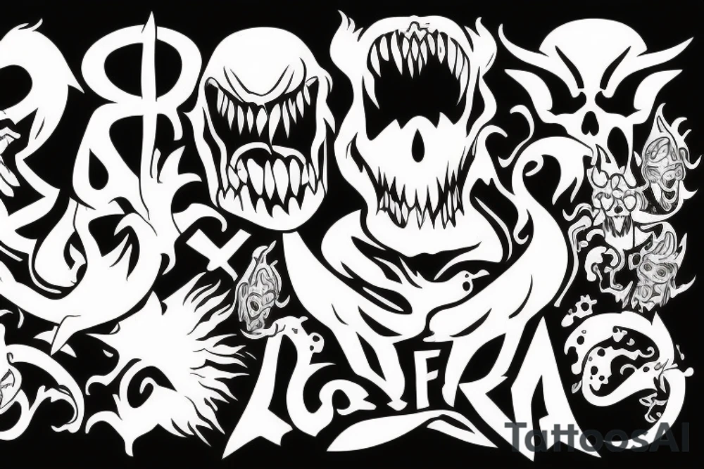 Text "Nofear" and demon behind tattoo idea