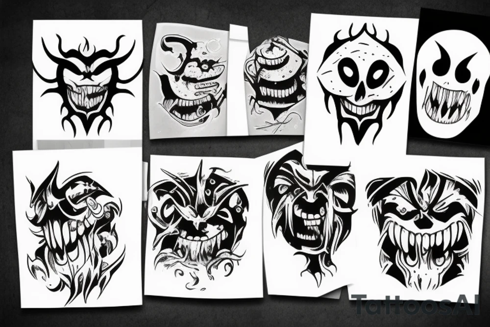 Text "Nofear" and demon behind tattoo idea