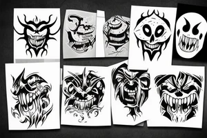 Text "Nofear" and demon behind tattoo idea