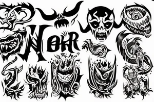 Text "Nofear" and demon behind tattoo idea