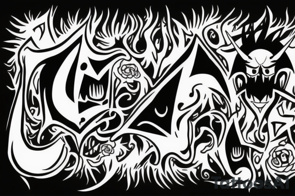 Text "Nofear" and demon behind tattoo idea