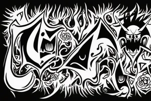 Text "Nofear" and demon behind tattoo idea