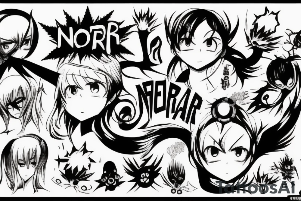Text "Nofear" anime style tattoo idea