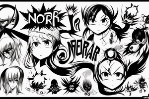 Text "Nofear" anime style tattoo idea